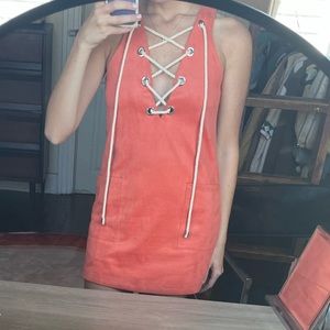 NBD orange suede shift dress